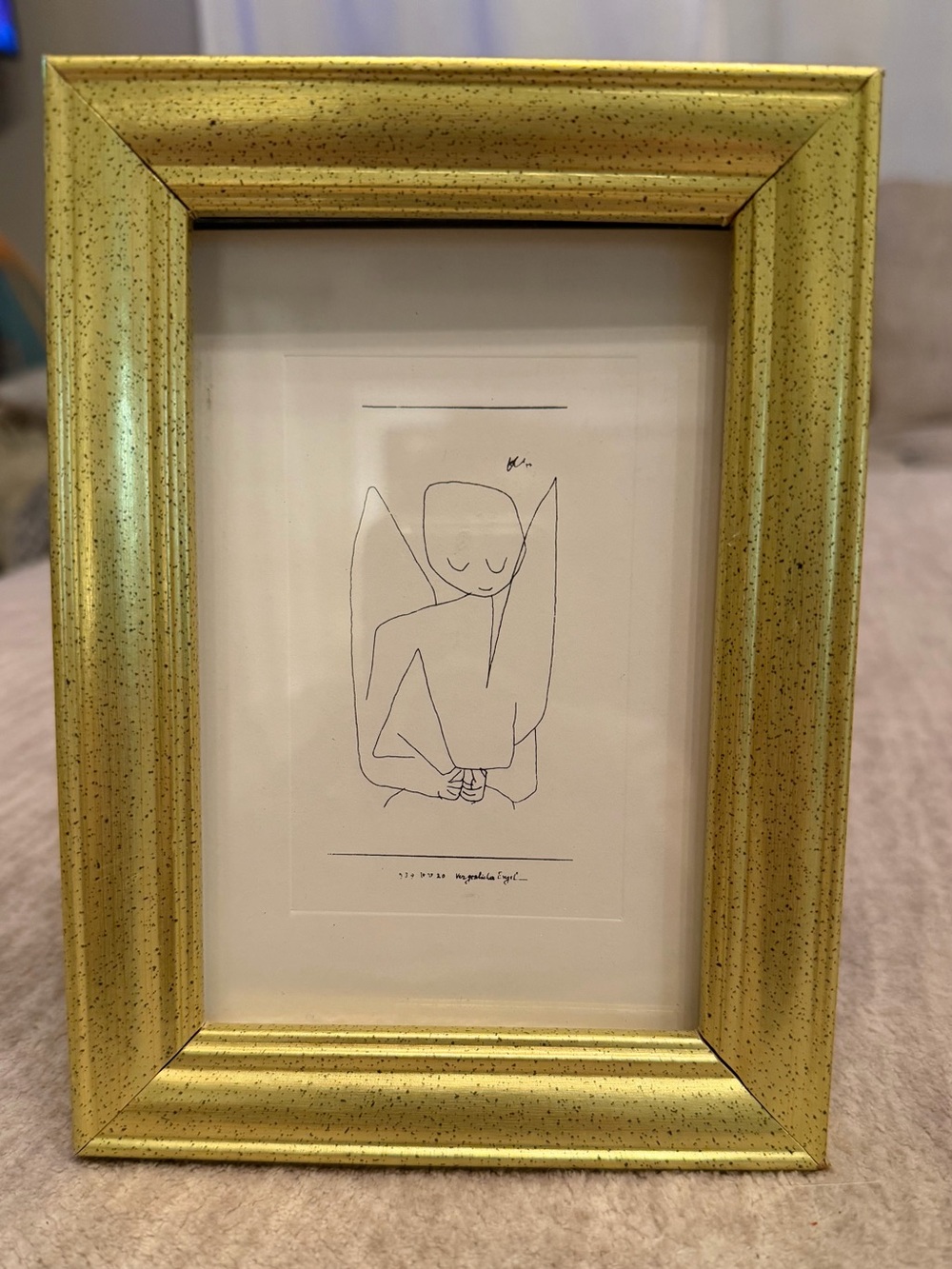 Paul Klee "Forgetful Angel" print in gold frame